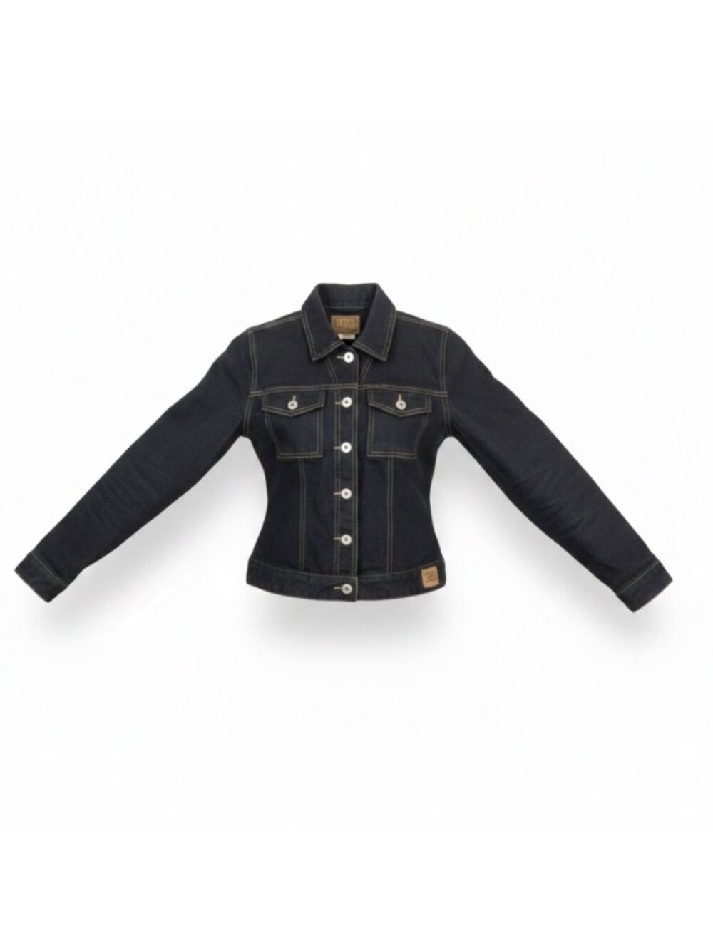 Guess Womens Black Denim Jacket Fitted Button-Up Casual Cotton Outerwear Size S